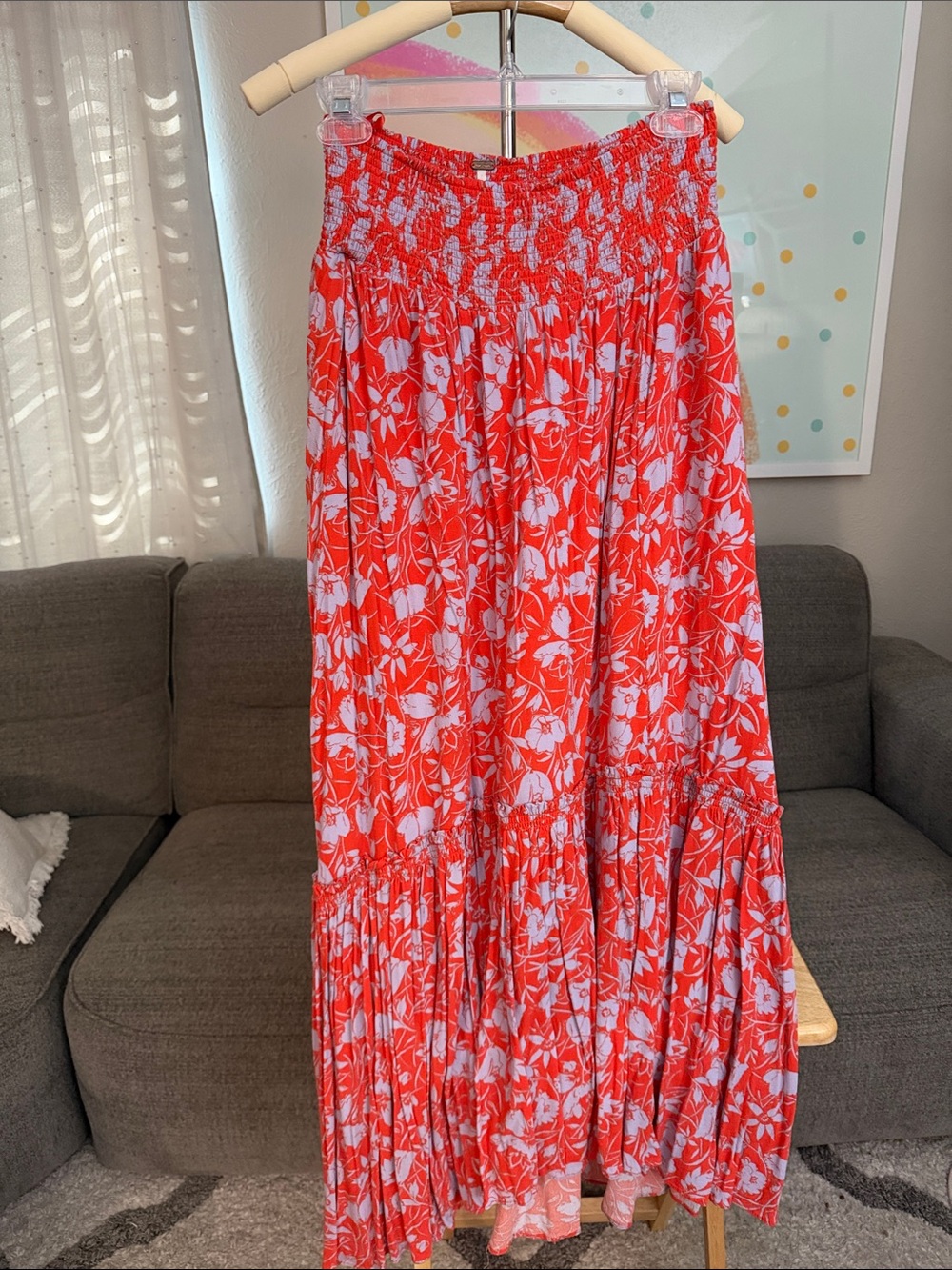 Free People Red and White Floral Maxi Skirt